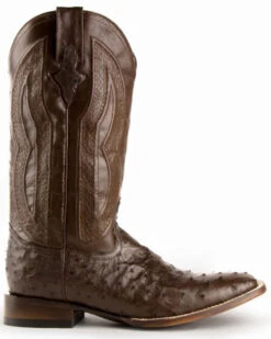 Ferrini Men's Cognac Full Quill Ostrich Western Boots - Broad Square Toe -Western Cowboy Equipment Store 066846 47 P2