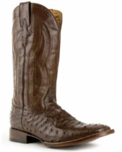 Ferrini Men's Cognac Full Quill Ostrich Western Boots - Broad Square Toe -Western Cowboy Equipment Store 066846 7012 P1