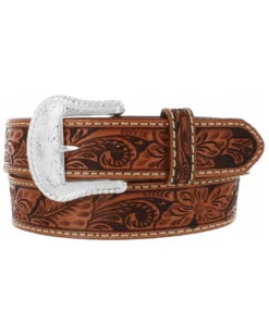 Tony Lama Men's Floral Tooled Leather Belt - Reg & Big -Western Cowboy Equipment Store 120153 7049 P1
