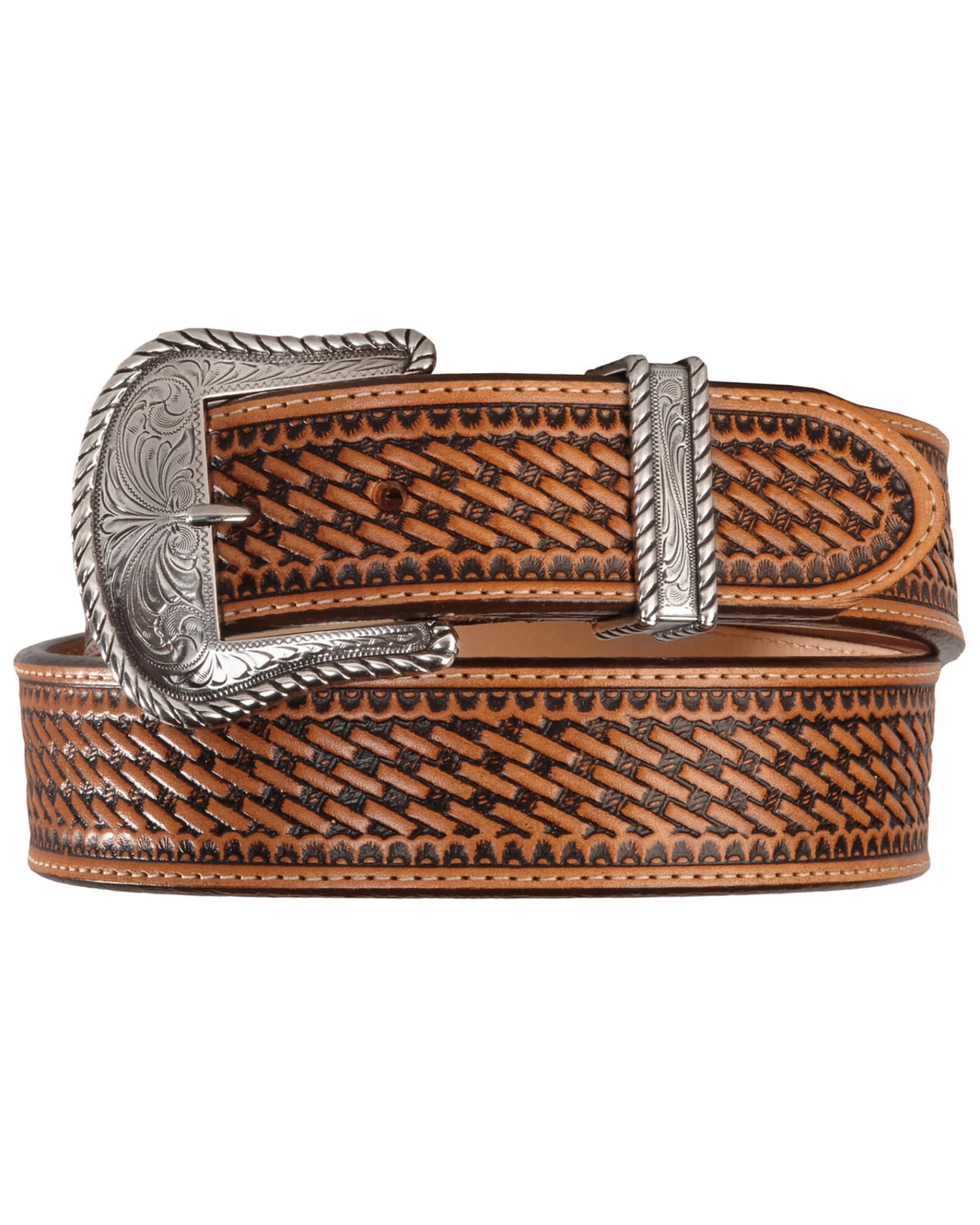 Justin Men's Bronco Basketweave Leather Belt 3 Justin Men's Bronco Basketweave Leather Belt