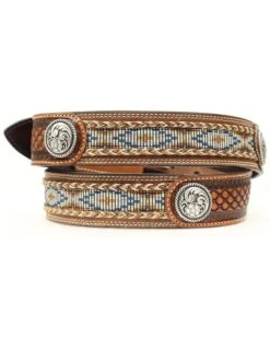 Ariat Men's Fabric Inlay Concho & Basketweave Leather Belt -Western Cowboy Equipment Store 120K64 19 D2