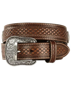 Ariat Men's Fabric Inlay Concho & Basketweave Leather Belt -Western Cowboy Equipment Store 120K64 19 P1
