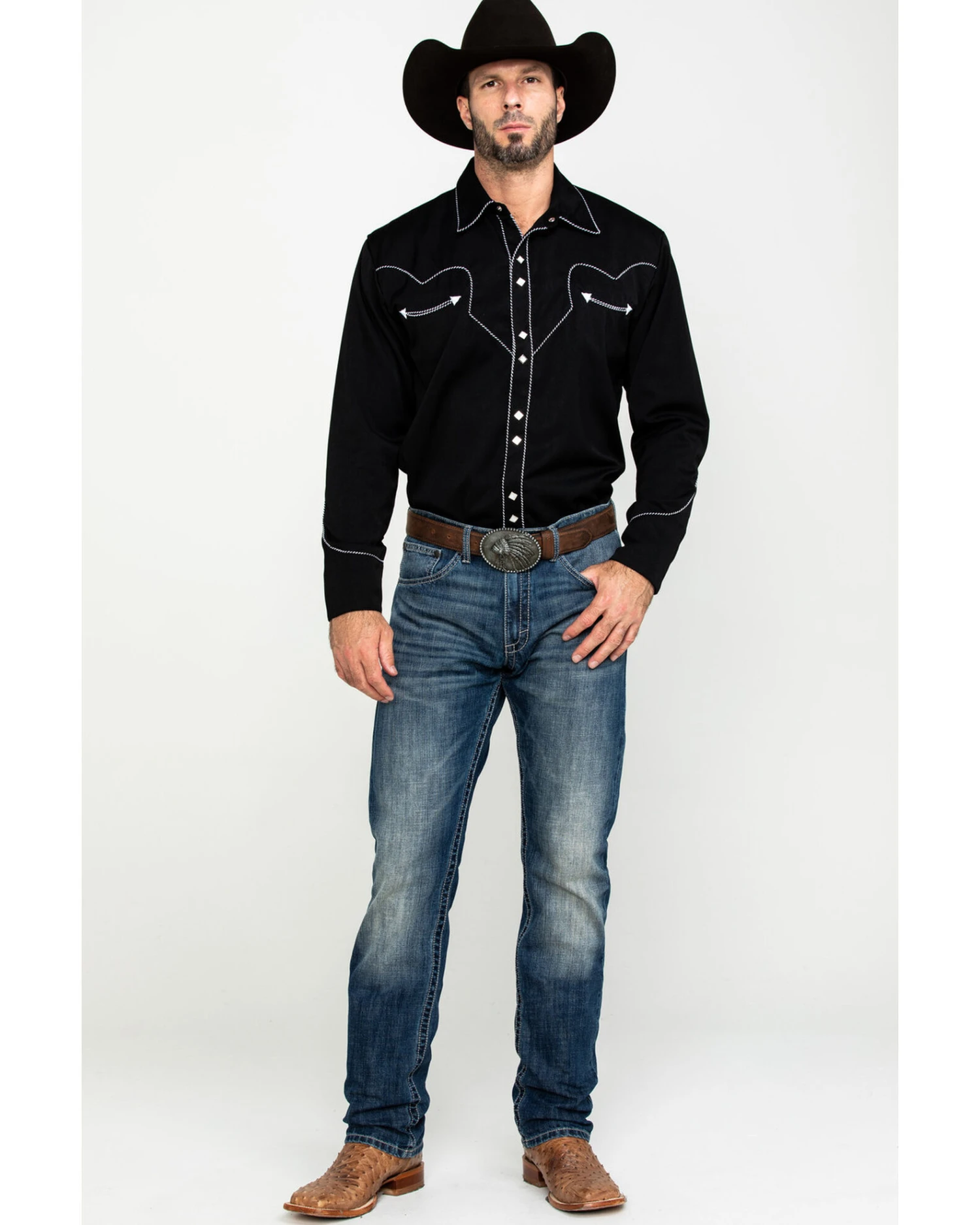 Scully Men's Embroidered Long Sleeve Snap Western Shirt 7 Scully Men's Embroidered Long Sleeve Snap Western Shirt - Image 5