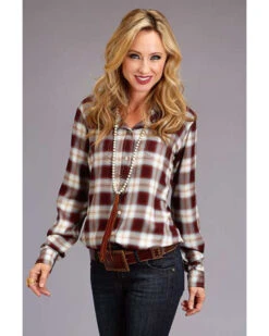 Stetson Women's Brown Plaid Long Sleeve Western Shirt -Western Cowboy Equipment Store 2000286948 200 P1