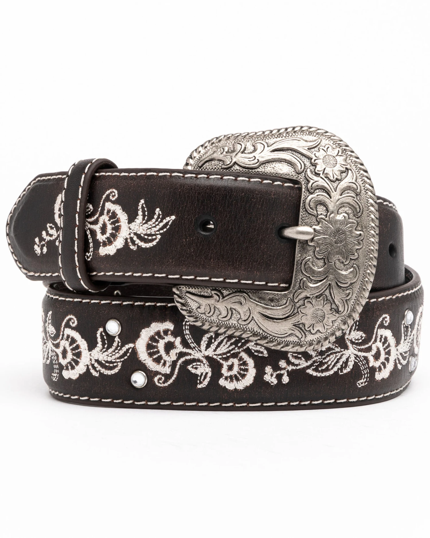 Shyanne Women's Chocolate Floral Embroidered Crystal Western Belt 4 Shyanne Women's Chocolate Floral Embroidered Crystal Western Belt - Image 2