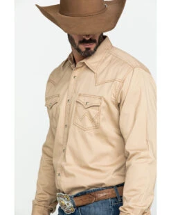 Wrangler Retro Men's Tan Solid Long Sleeve Western Shirt -Western Cowboy Equipment Store 2000292973 280 P4