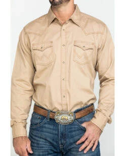 Wrangler Retro Men's Tan Solid Long Sleeve Western Shirt -Western Cowboy Equipment Store 2000292973 280 P5