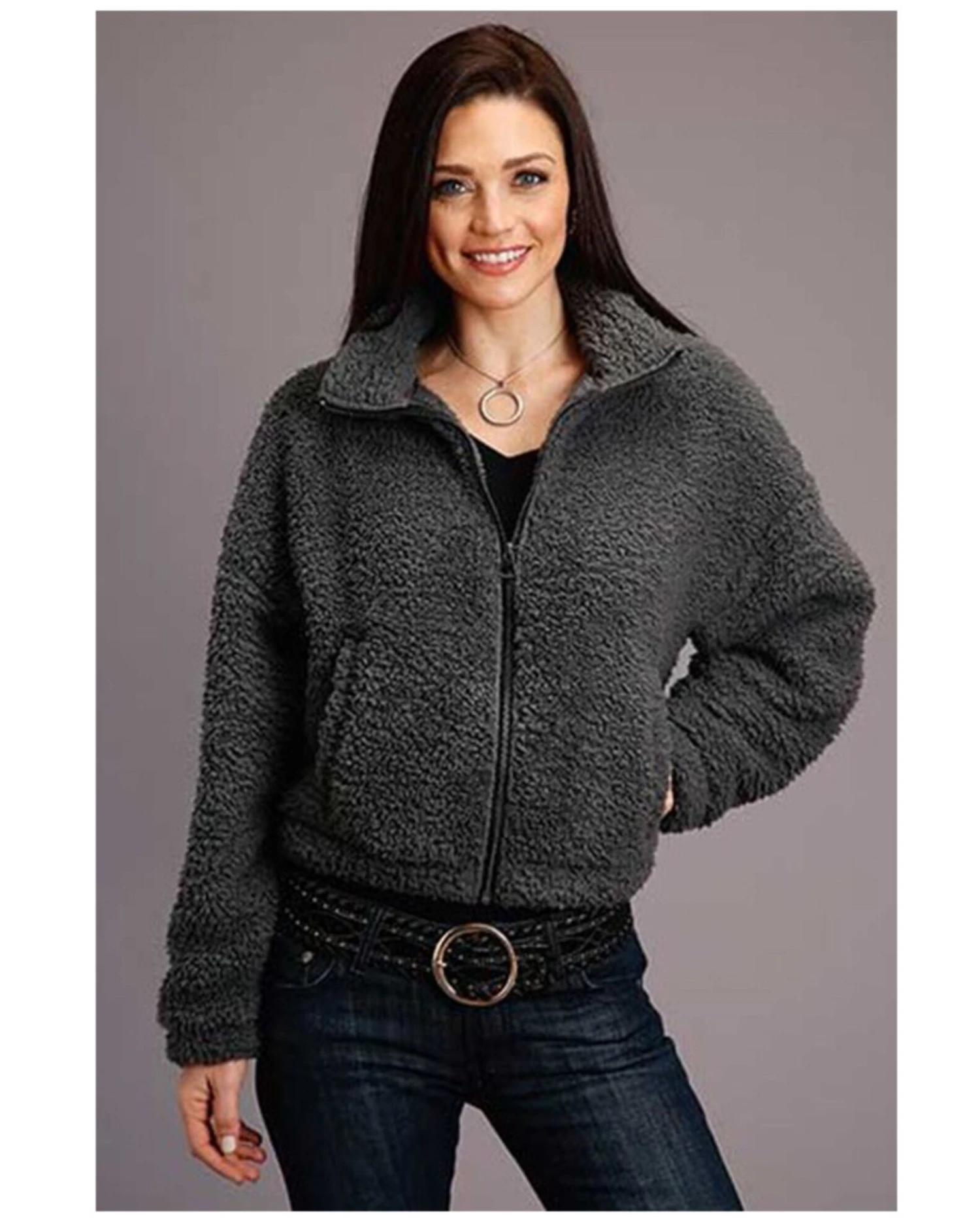 Stetson Women's Charcoal Fuzzy Fleece Jacket 3 Stetson Women's Charcoal Fuzzy Fleece Jacket