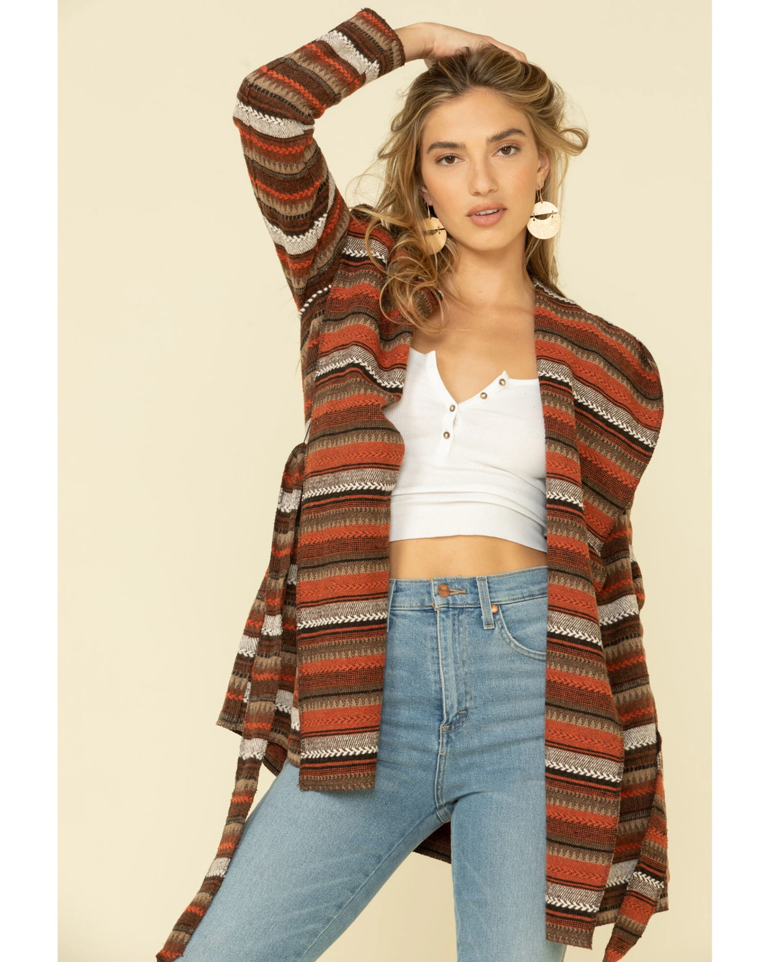 Cripple Creek Women's Orange Striped Blanket Wrap Jacket 4 Cripple Creek Women's Orange Striped Blanket Wrap Jacket - Image 2