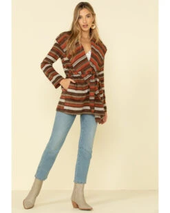Cripple Creek Women's Orange Striped Blanket Wrap Jacket