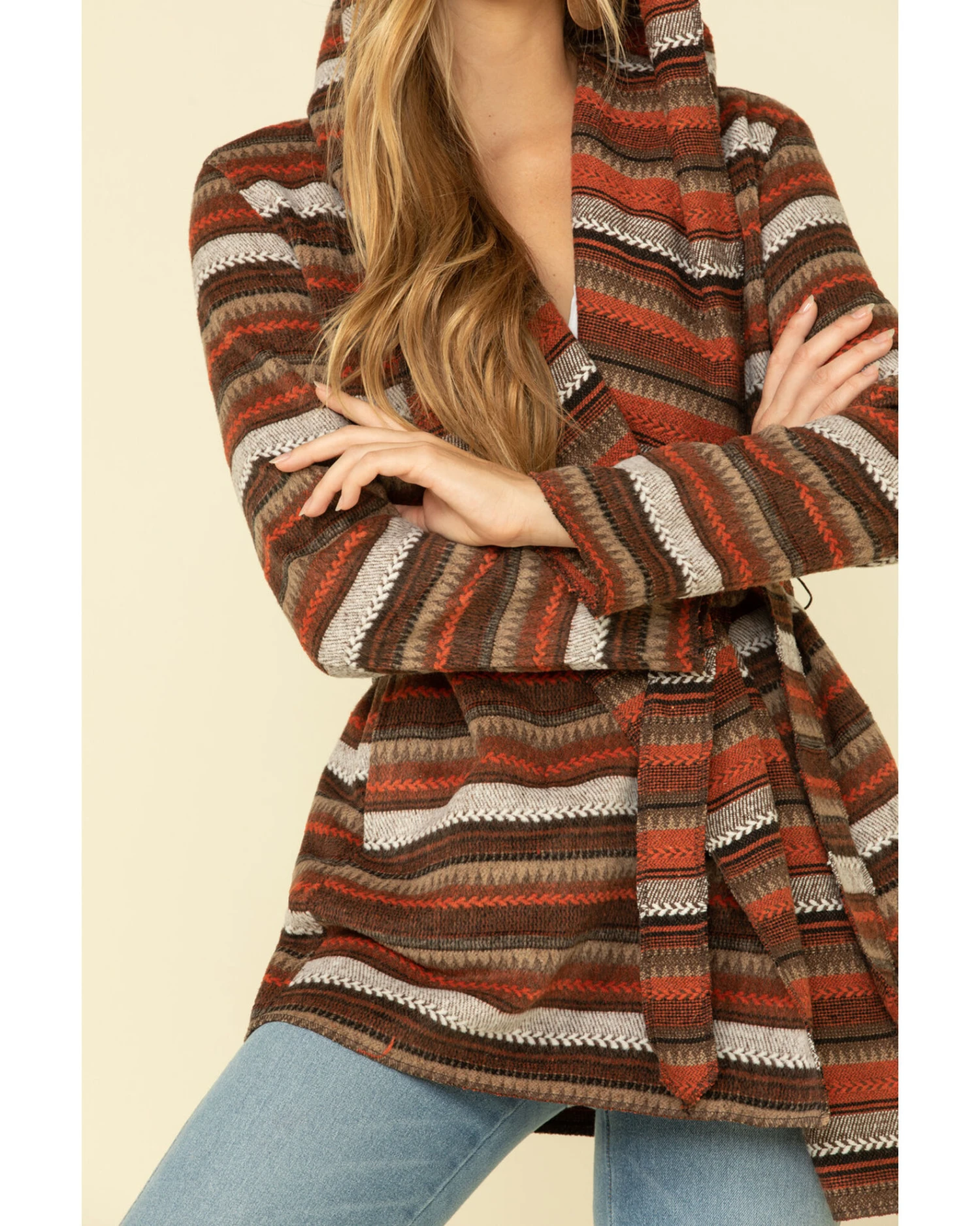 Cripple Creek Women's Orange Striped Blanket Wrap Jacket 7 Cripple Creek Women's Orange Striped Blanket Wrap Jacket - Image 5