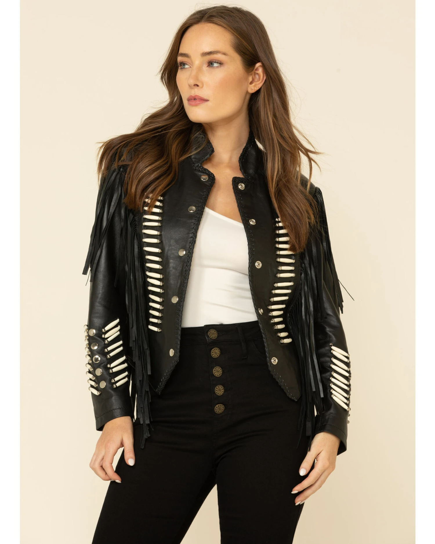 Liberty Wear Women's Black Fringe Sheep Napa Jacket 6 Liberty Wear Women's Black Fringe Sheep Napa Jacket - Image 4