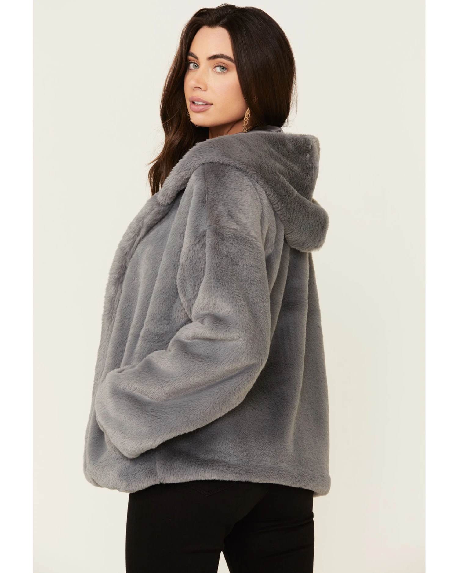 Saints & Hearts Women's Faux Fur Open Hooded Jacket 6 Saints & Hearts Women's Faux Fur Open Hooded Jacket - Image 4