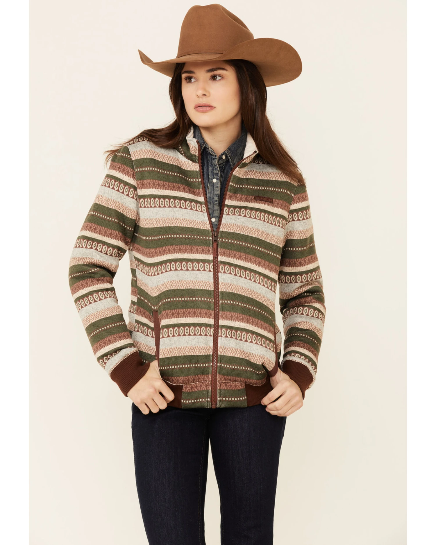 Cinch Women's Southwestern Print Sherpa-Lined Zip-Front Bomber Jacket 6 Cinch Women's Southwestern Print Sherpa-Lined Zip-Front Bomber Jacket - Image 4