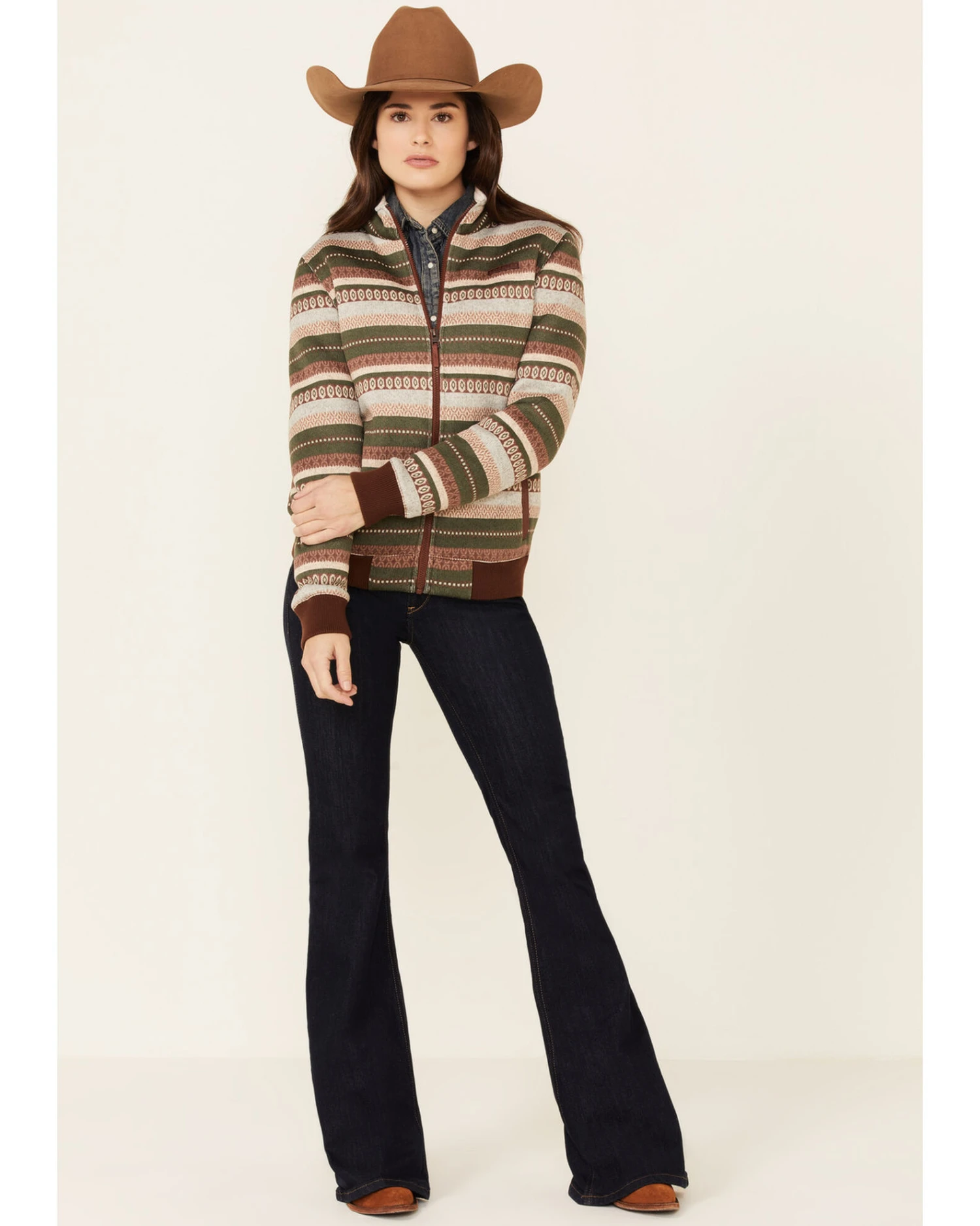 Cinch Women's Southwestern Print Sherpa-Lined Zip-Front Bomber Jacket 3 Cinch Women's Southwestern Print Sherpa-Lined Zip-Front Bomber Jacket