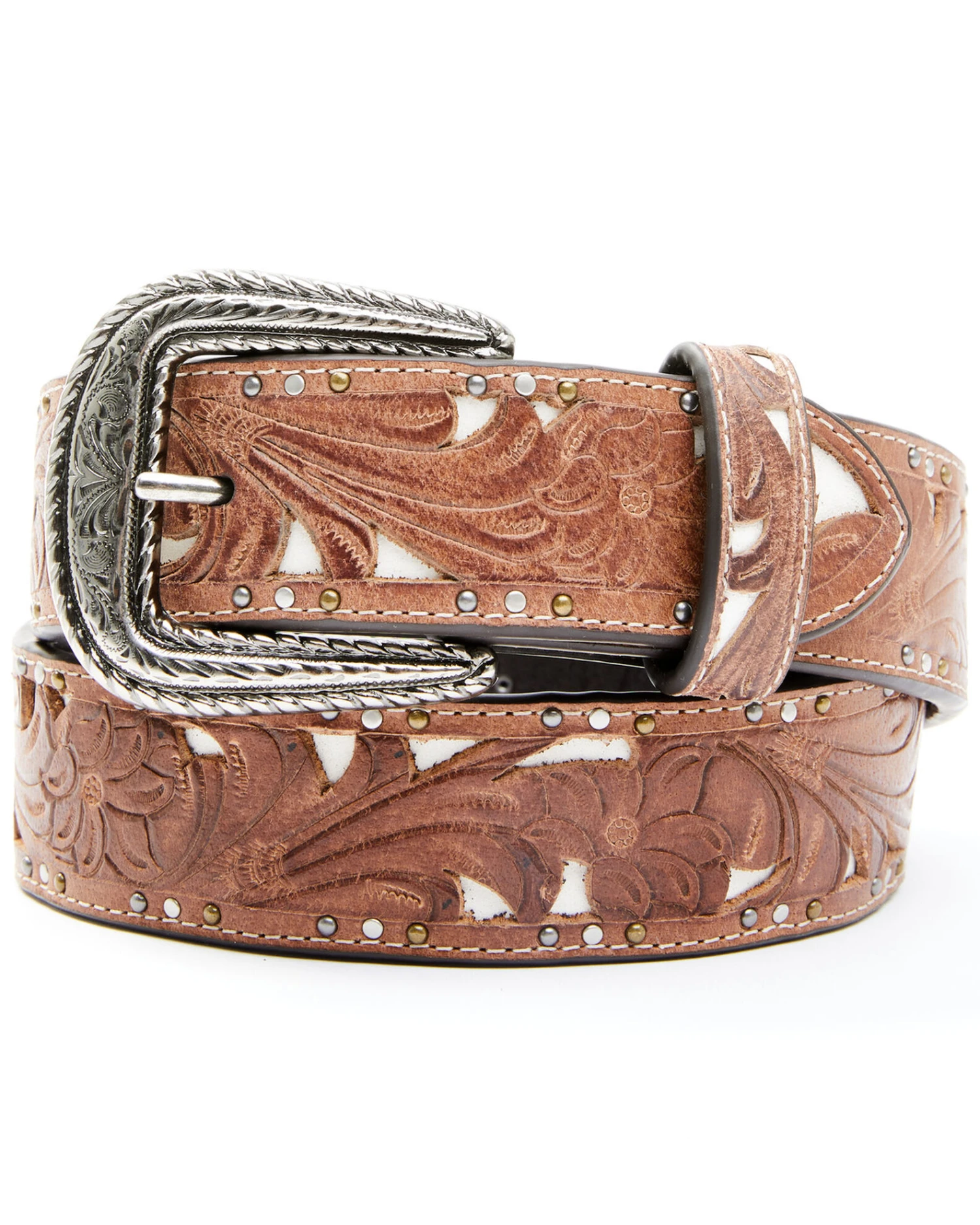 Shyanne Women's Brown Cut-Out Cream Underlay Western Belt 4 Shyanne Women's Brown Cut-Out Cream Underlay Western Belt - Image 2