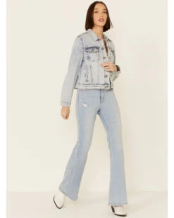 Driftwood Women's Light Wash Patchwork Cropped Button-Front Denim Jacket -Western Cowboy Equipment Store 2000344289 400 P2