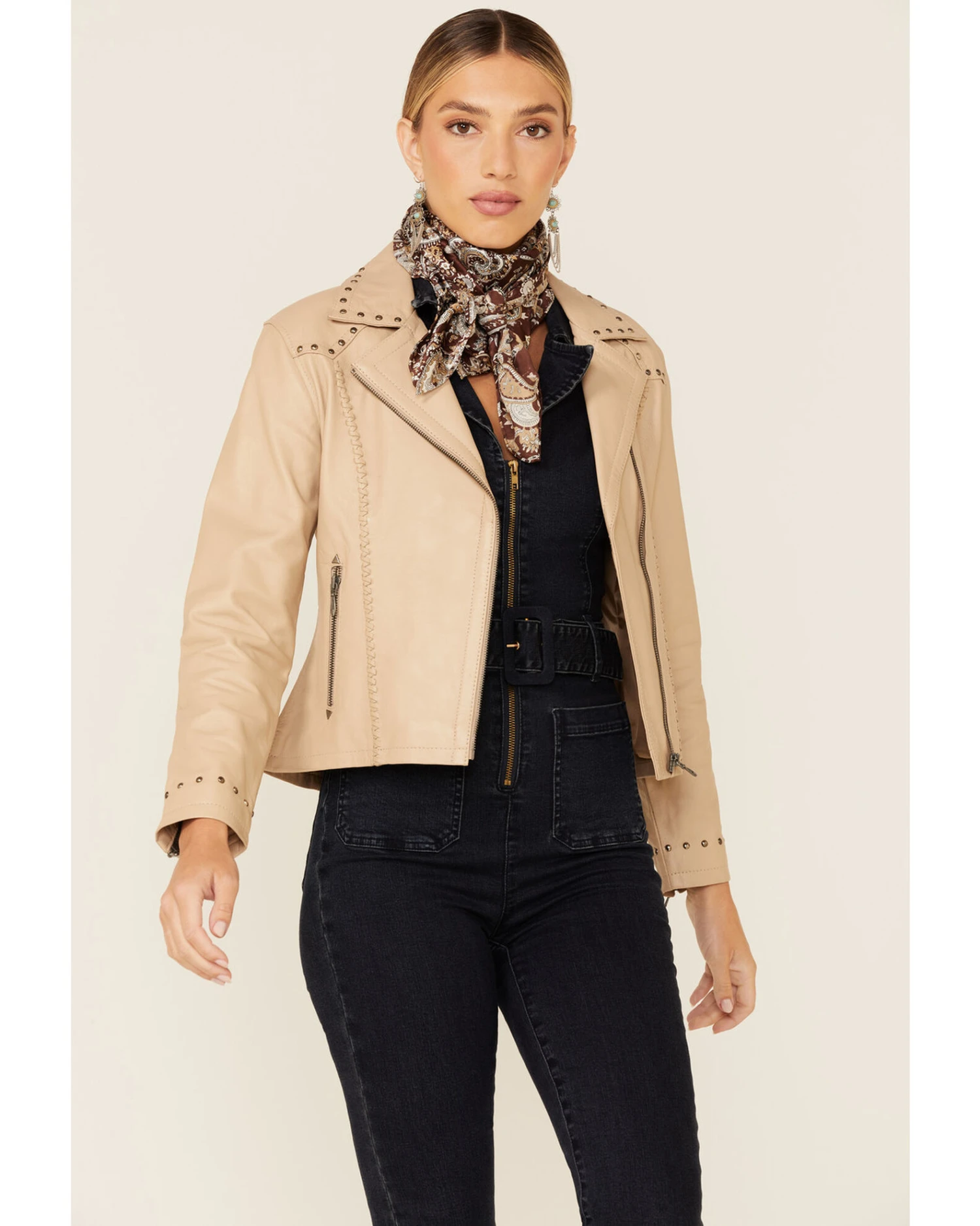 Cripple Creek Women's Studded Lamb Nappa Zip-Front Leather Jacket 3 Cripple Creek Women's Studded Lamb Nappa Zip-Front Leather Jacket