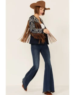 Scully Women's Demin Embroidered Floral & Beaded Stud Fringe Leather Jacket -Western Cowboy Equipment Store 2000348602 402 P2