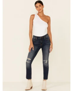 VIGOSS Women's Dark Wash High Rise Stevie Straight Distressed Jeans -Western Cowboy Equipment Store 2000355109 401 P1