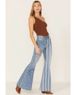 Shyanne Women's Stars & Stripes Print High Rise Super Flare Jeans -Western Cowboy Equipment Store 2000358728 414 P1