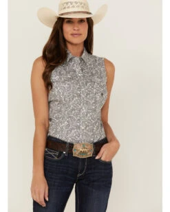 Roper Women's Paisley Print Sleeveless Pearl Snap Western Shirt -Western Cowboy Equipment Store 2000358899 100 P1