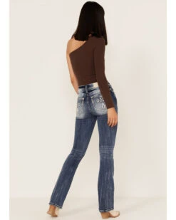 Miss Me Women's Dark Wash Mid Rise Puff Cross Tonal Denim Bootcut Jeans -Western Cowboy Equipment Store 2000364479 400 P1