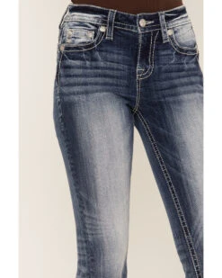 Miss Me Women's Dark Wash Mid Rise Puff Cross Tonal Denim Bootcut Jeans -Western Cowboy Equipment Store 2000364479 400 P4