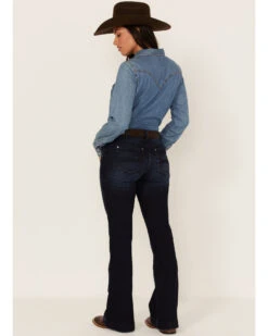 RANK 45 Women's Dark Wash Mid Riding Flare Jeans -Western Cowboy Equipment Store 2000364981 416 P3