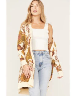 Cleo + Wolf Women's Floral Knit Jacquard Long Cardigan Sweater -Western Cowboy Equipment Store 2000372896 110 P3