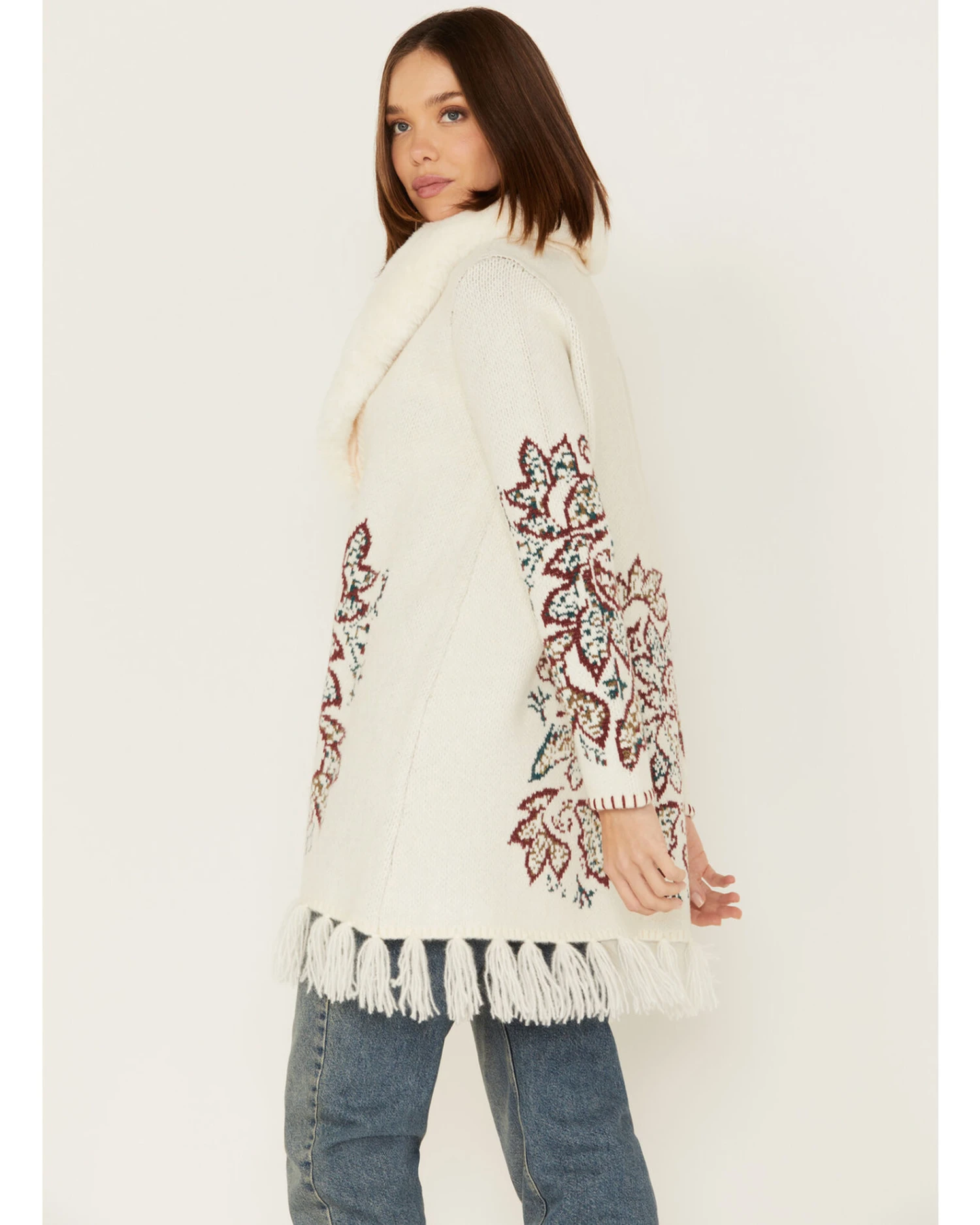 Shyanne Women's Paisley Knit Fringe & Faux Fur Cardigan 6 Shyanne Women's Paisley Knit Fringe & Faux Fur Cardigan - Image 4
