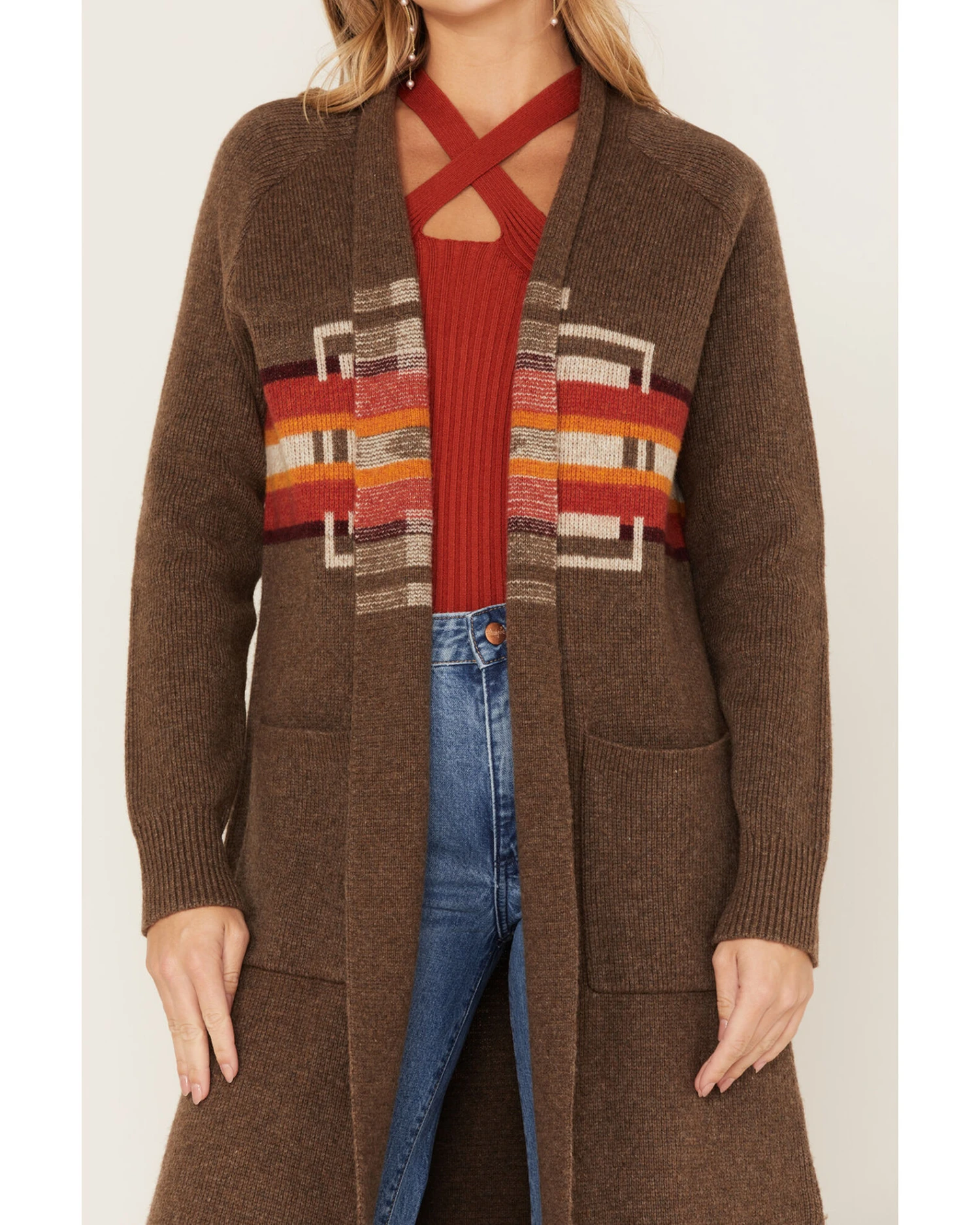 Pendleton Women's Striped Vibrant Pattern Knit Cardigan Duster Sweater 3 Pendleton Women's Striped Vibrant Pattern Knit Cardigan Duster Sweater