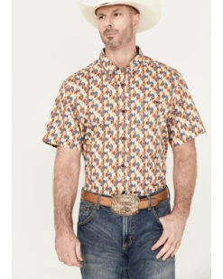 RANK 45 Men's Abstract Geo Print Short Sleeve Button-Down Shirt -Western Cowboy Equipment Store 2000385991 710 P1