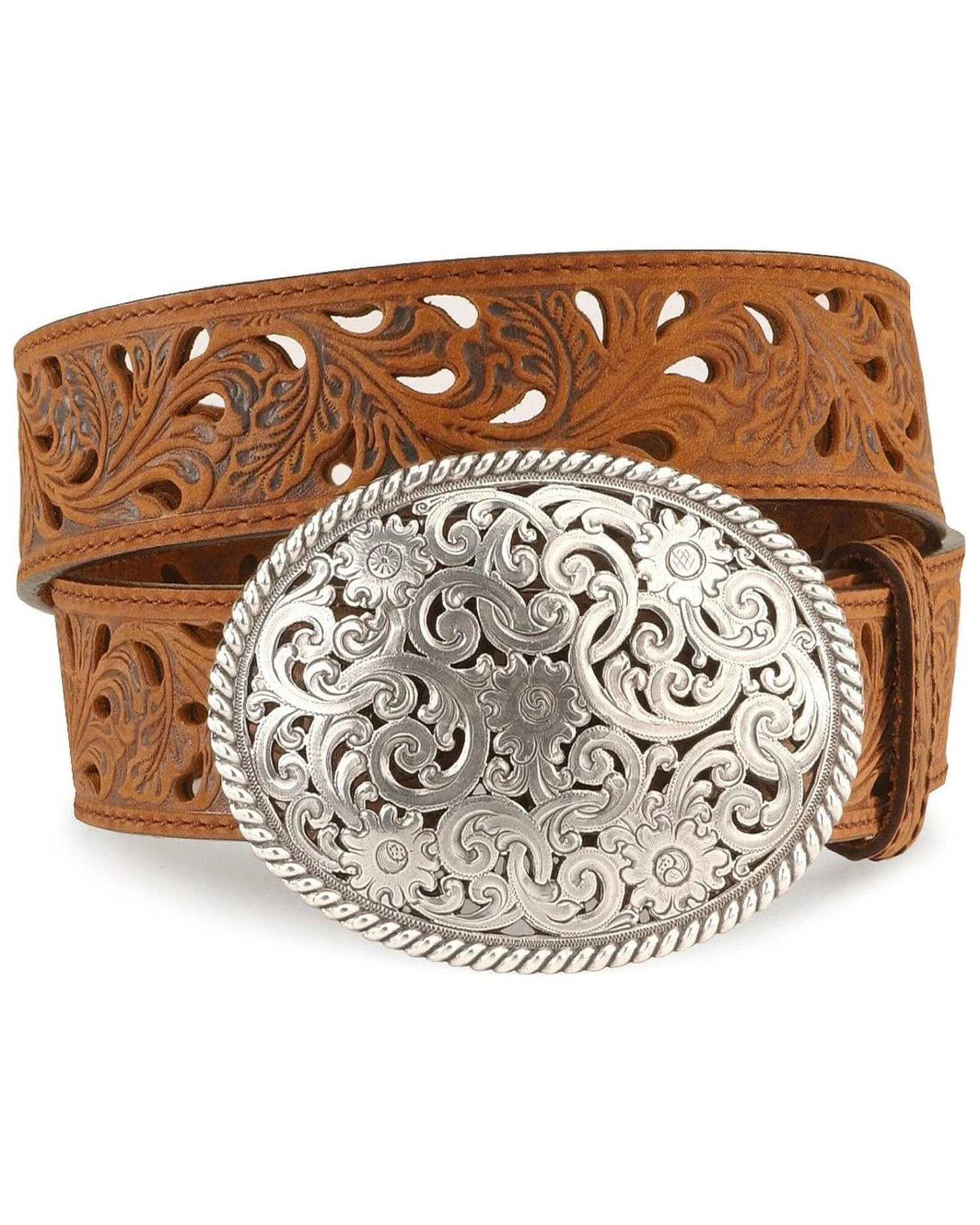 Tony Lama Floral Cutout Leather Belt 4 Tony Lama Floral Cutout Leather Belt - Image 2