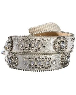 Western Cowboy Equipment Store 7 Blazin Roxx Floral Concho & Crystal Metallic Silver Leather Belt